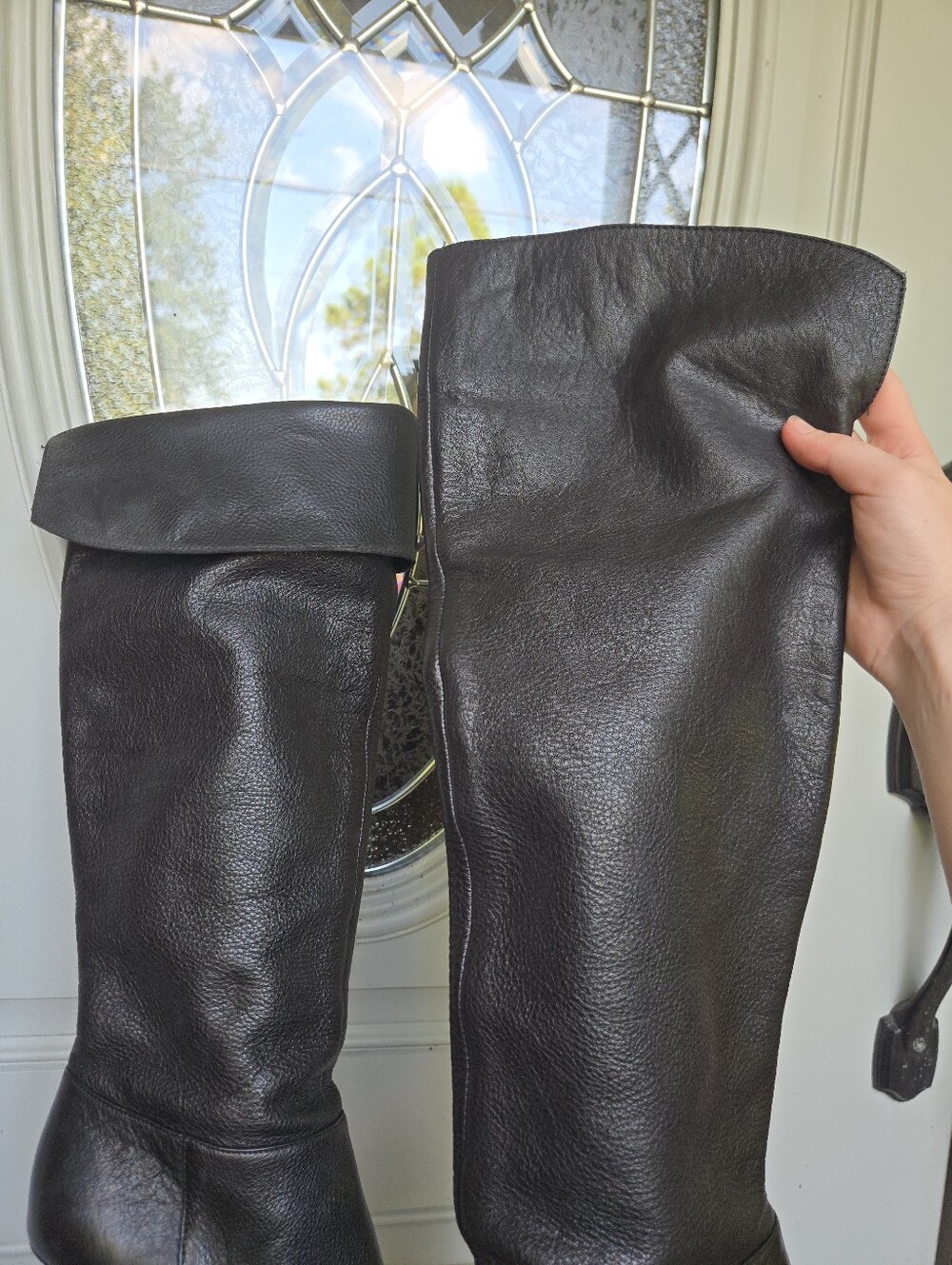 Calvin Klein Catrice Knee High Slouch Heeled Boots Black Leather - Picture 2 of 7